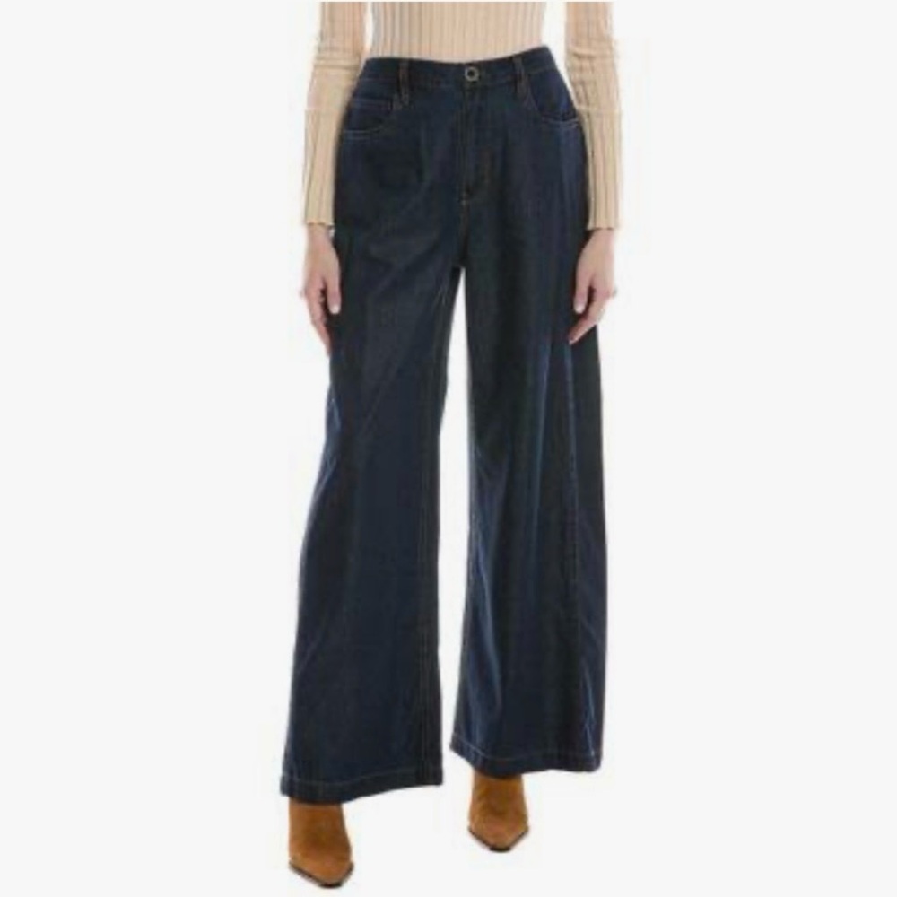Kenneth Cole Navy Baggy Wide-Leg Jeans